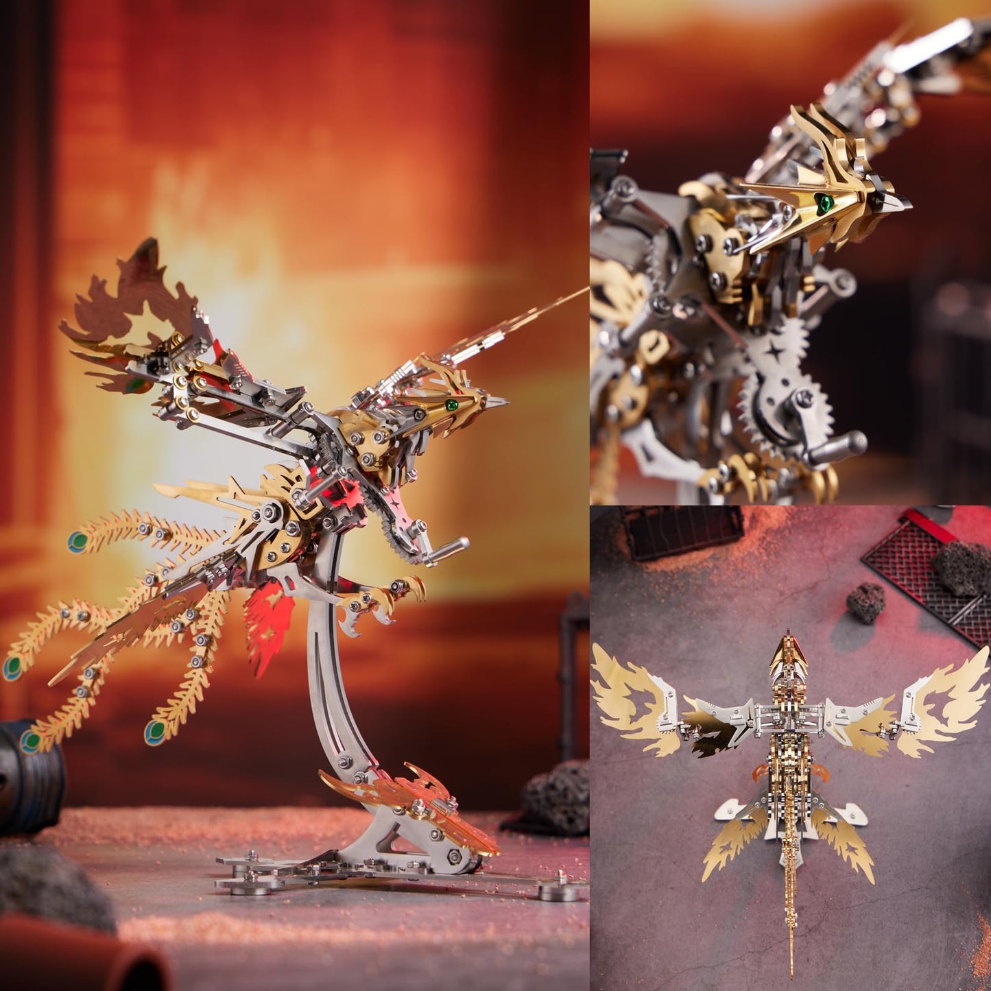OreilleStar 3D Metal Ornithopter Puzzles for Adults Model Kits: DIY Assembly Mechanical Phoenix Stainless Steel Animal Bird Toy Building Block Birthday Gifts for Men Women (Gold Phoenix)