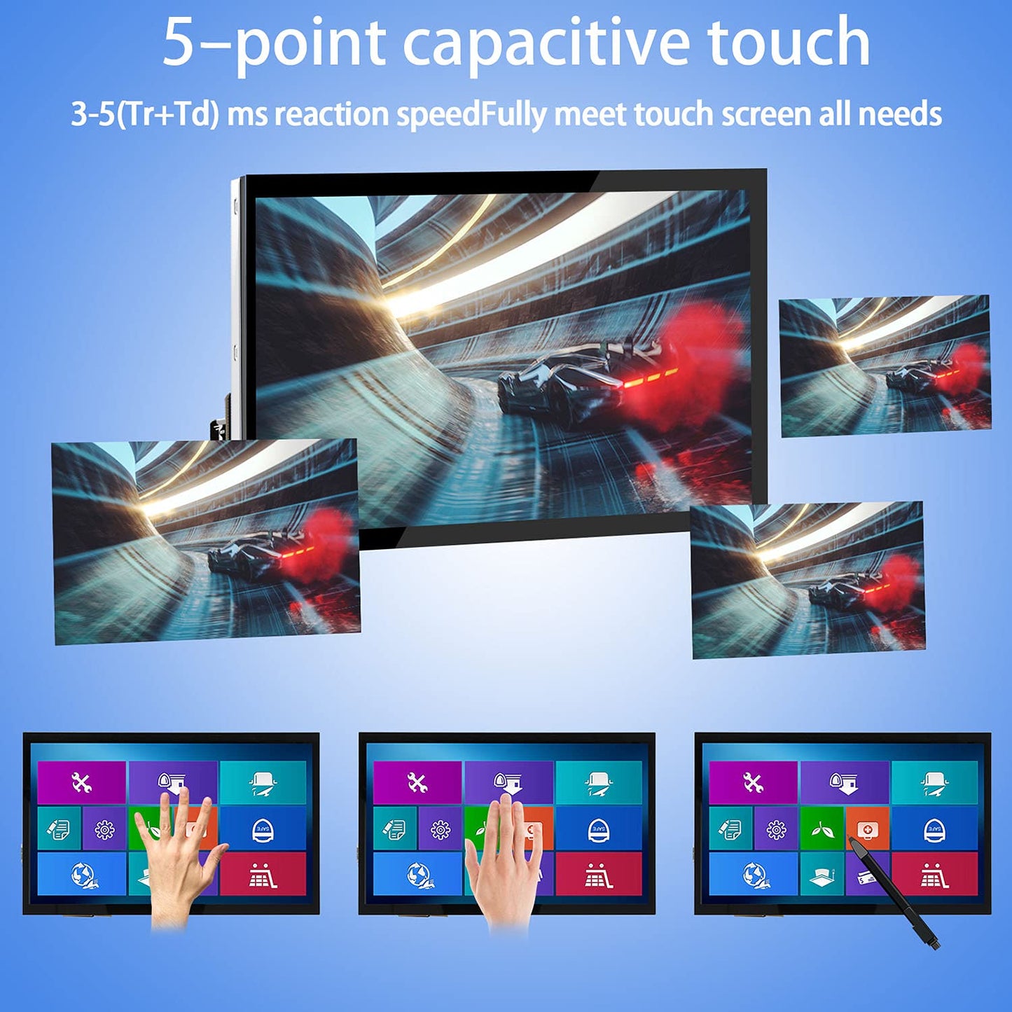 HMTECH Raspberry Pi Screen 10.1 Inch Touchscreen Monitor 1024x600 Portable HDMI Monitor 16:9 IPS Screen Display for Raspberry Pi 5/4/3/2/Zero/B/B+ Win11/10/8/7, Free-Driver