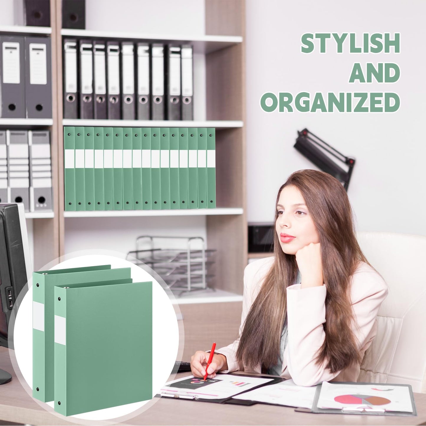 Henoyso 48 Pack 1 Inch 3 Ring Plastic Binders, Bulk Flexible PP Binders for Classroom & School Supplies, Letter Size 8.5 x 11, Holds 240 Sheets with Interior Pocket (Sage Green)