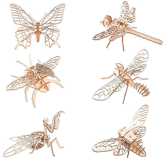 3D Wooden Insect Puzzle - 6 Piece Set Insect Animal Skeleton Assembly Model Puzzle - DIY Wooden Crafts 3D Puzzle - Wood Toys Gifts for Adults & Teens Birthday Gifts Christmas