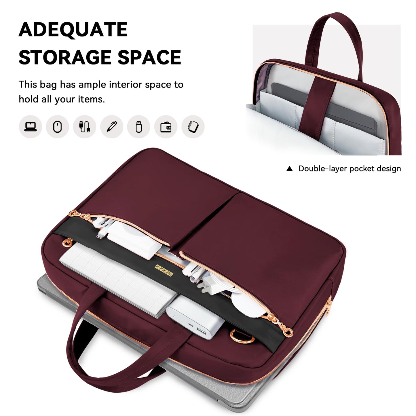 Ferkurn Laptop Bag Case Women Men Computer Bag Compatible with MacBook/HP/LG/Dell, Shoulder Strap Slim Carrying Messenger Briefcase, Wine Red, 17-17.3 Inch