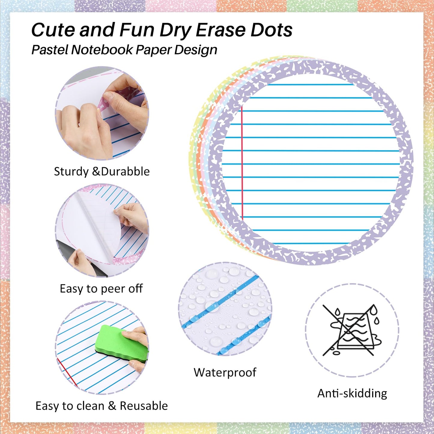 Gersoniel 24 Pcs Large 11'' Notebook Dry Erase Dots for Classroom Table Removable Circles Stickers Wall Whiteboard No Staining for Teacher School Home Office Teaching Supplies (Round,Light Color)