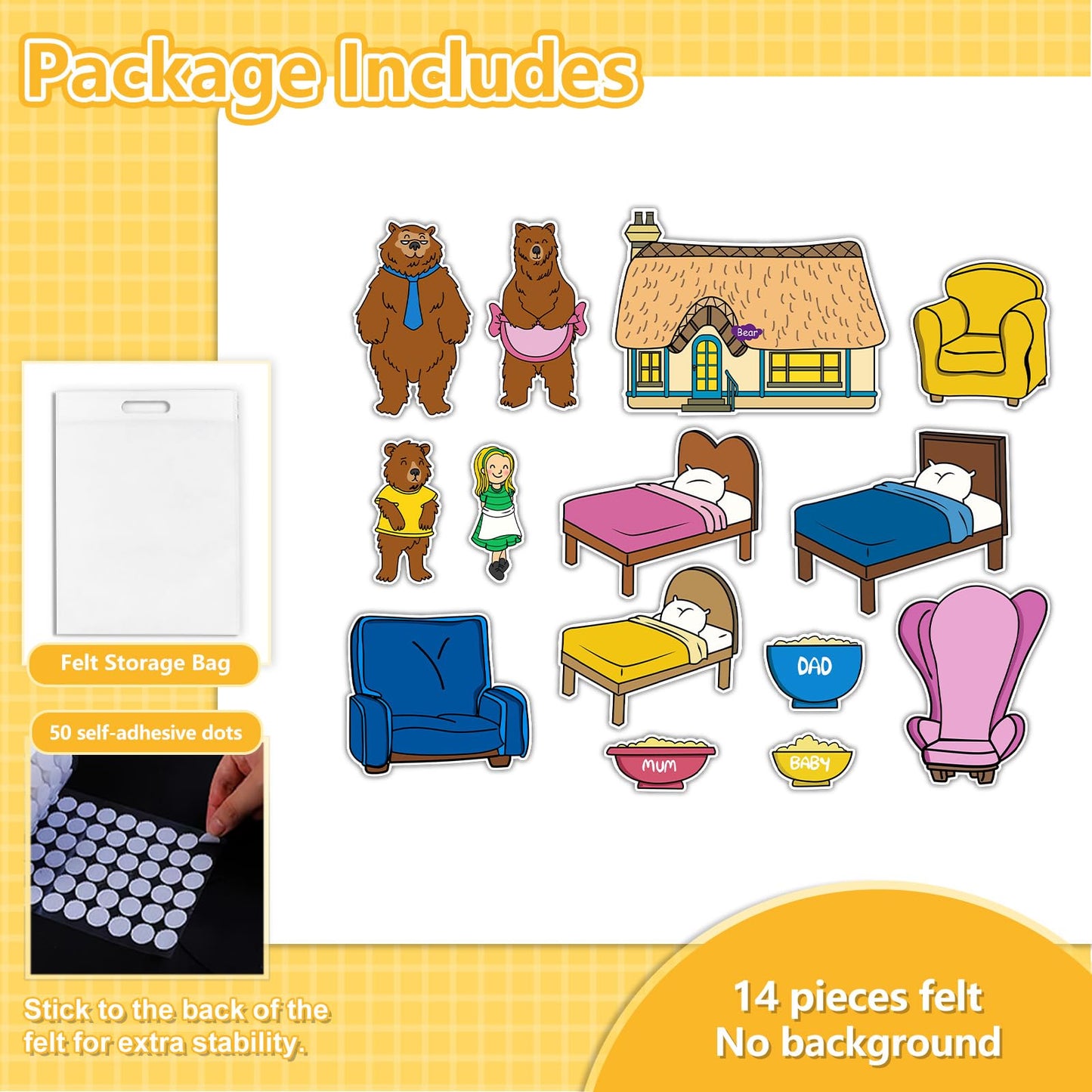 Ai fsem 14 Pcs Goldilocks and the Three Bears Felt Board Story Sets Toddler Classroom Toys Flannel Board Stories for Preschool Classroom Must Haves