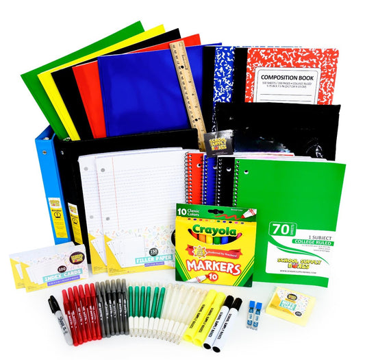 School Supply Boxes | High School Bundle (1 Box) | Back to School Essentials Kit for Students & Teachers | Includes 1" Binders, College-Ruled Notebooks, Highlighters, Markers, & More