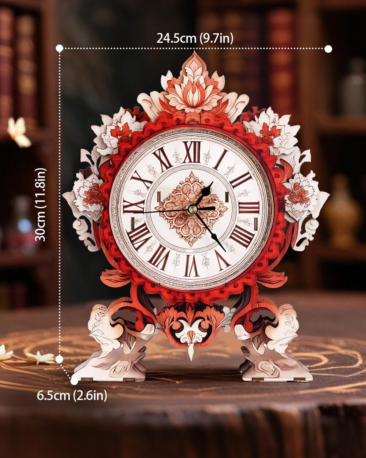 Rnfinewow 3D Wooden Puzzles for Adults, 3D Puzzles Flame Flower Clock Kit (with Pendulum), Wooden Puzzle for Adults Teens Home Wall Decor Clock Christmas Day Puzzle Gifts for Adults