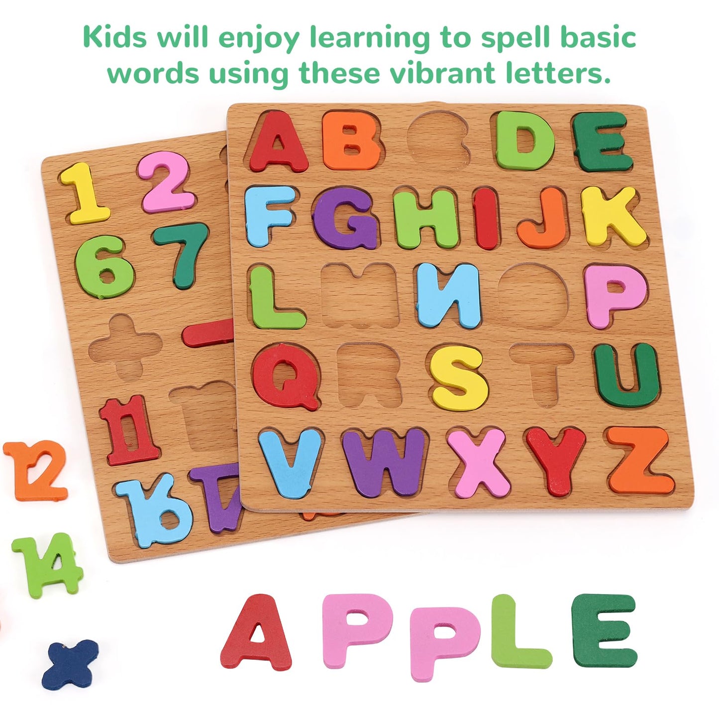 Alphabet Wooden Puzzles for Toddlers 3-5, Pack of 3 ABC, Number and Shape Puzzle, Preschool Educational Learning Toys with Puzzle Board & Letter Blocks for Girls Boys Ages 3 4 5 Years Old