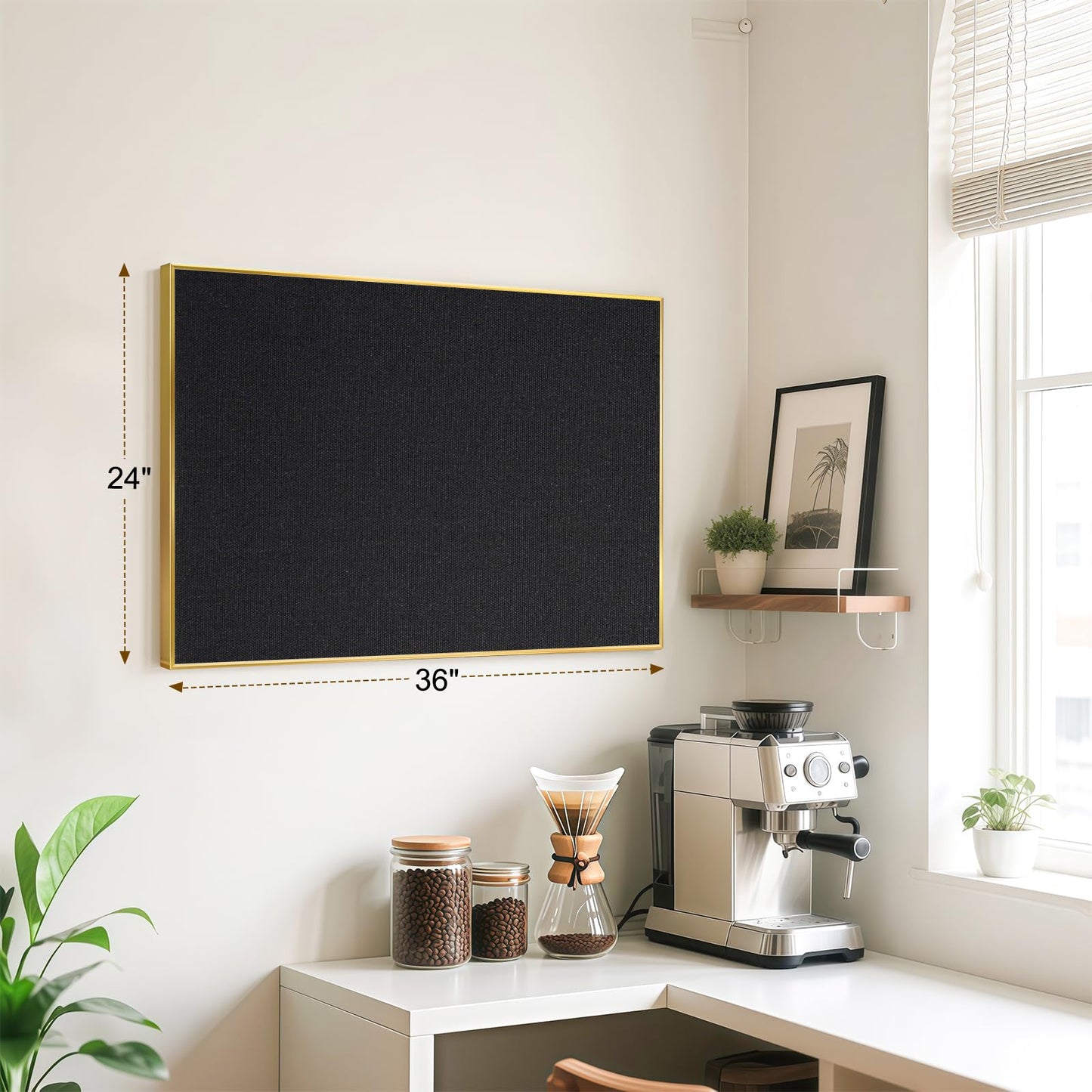 QUEENLINK Linen Bulletin Board 36" x 24", Black Fabric Pin Board with Gold Aluminum Frame, Decorative Vision Board for Home Office, Bedroom & Dorm Wall Decor, Includes 10 Push Pins