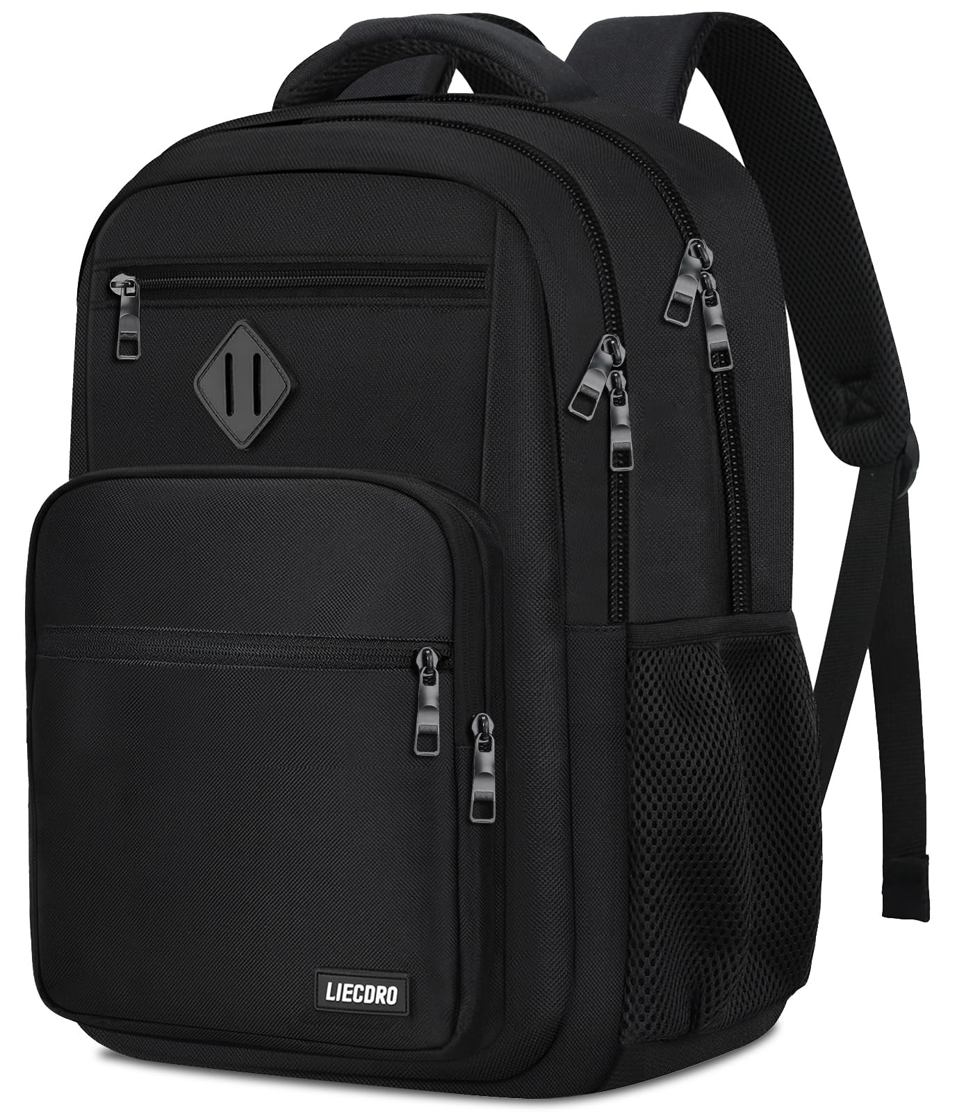 LIECDRO Black Backpack for Men, School Backpack for Boys Teens,15.6 inch Laptop Back Pack with Reinforced Straps, Backpacks for School Business Work College Travel, College Book Bag, Bookbag