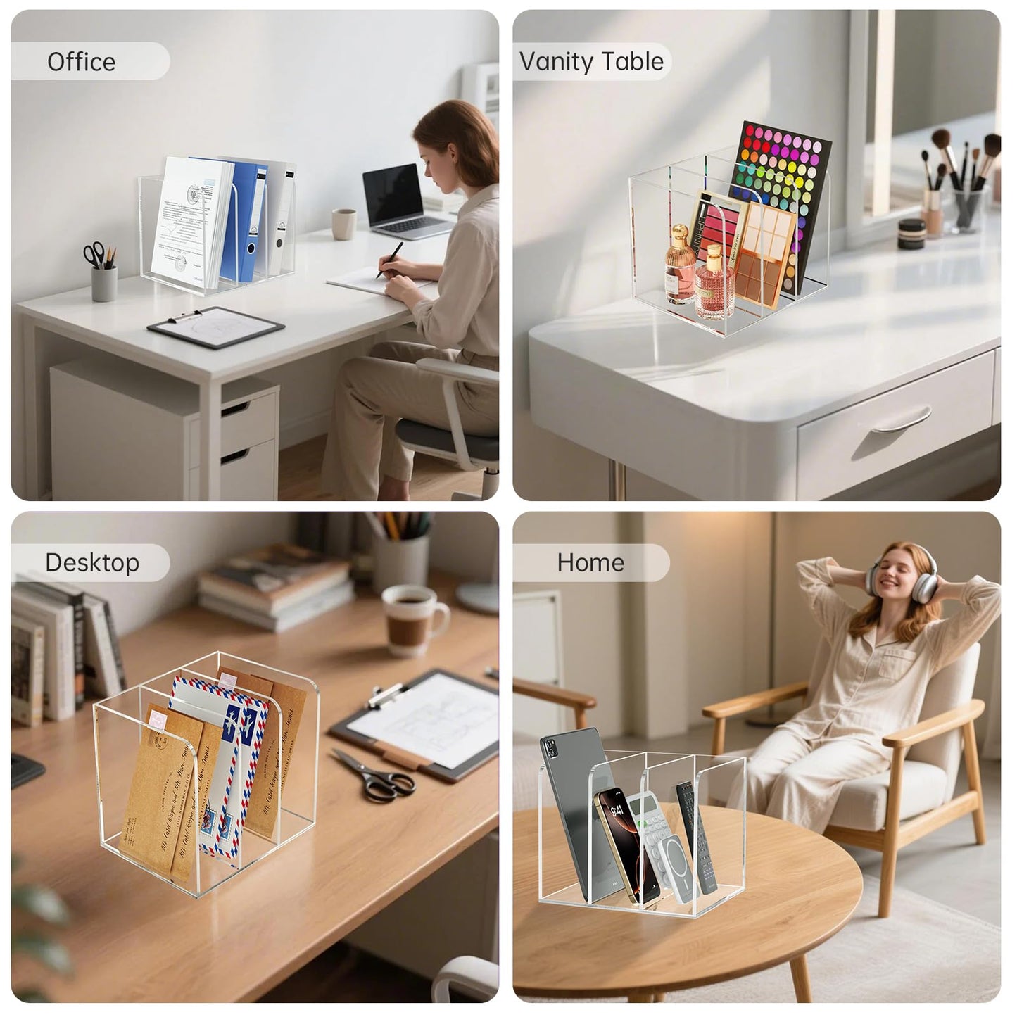 POCFOINY Acrylic Desk Organizer Book Organizer, Magazine File Holder, Vertical File Organizer Stand File Folder Holder, Mail Organizer Countertop Mail Sorter File Sorter, Clear Book Ends Book Holder