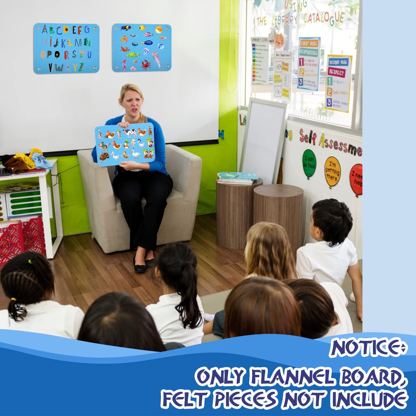 Yunsailing 4 Pieces Felt Board for Toddlers Classroom Flannel Board Stories for Preschool Homeschooling, Kids Felt Story Activity Wall Hanging Children Birthday Gifts, 11.8 x 15.75 Inch (Blue)