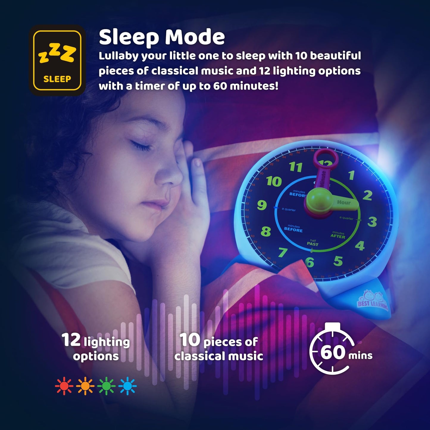 BEST LEARNING Talking Learning Clock for Kids - Telling Time Teaching Clock with Movable Hands, Quiz & Music Sleep Mode - Toddler Preschool Toy Ages 3 4 5 6 Boy Girl Birthday Gift