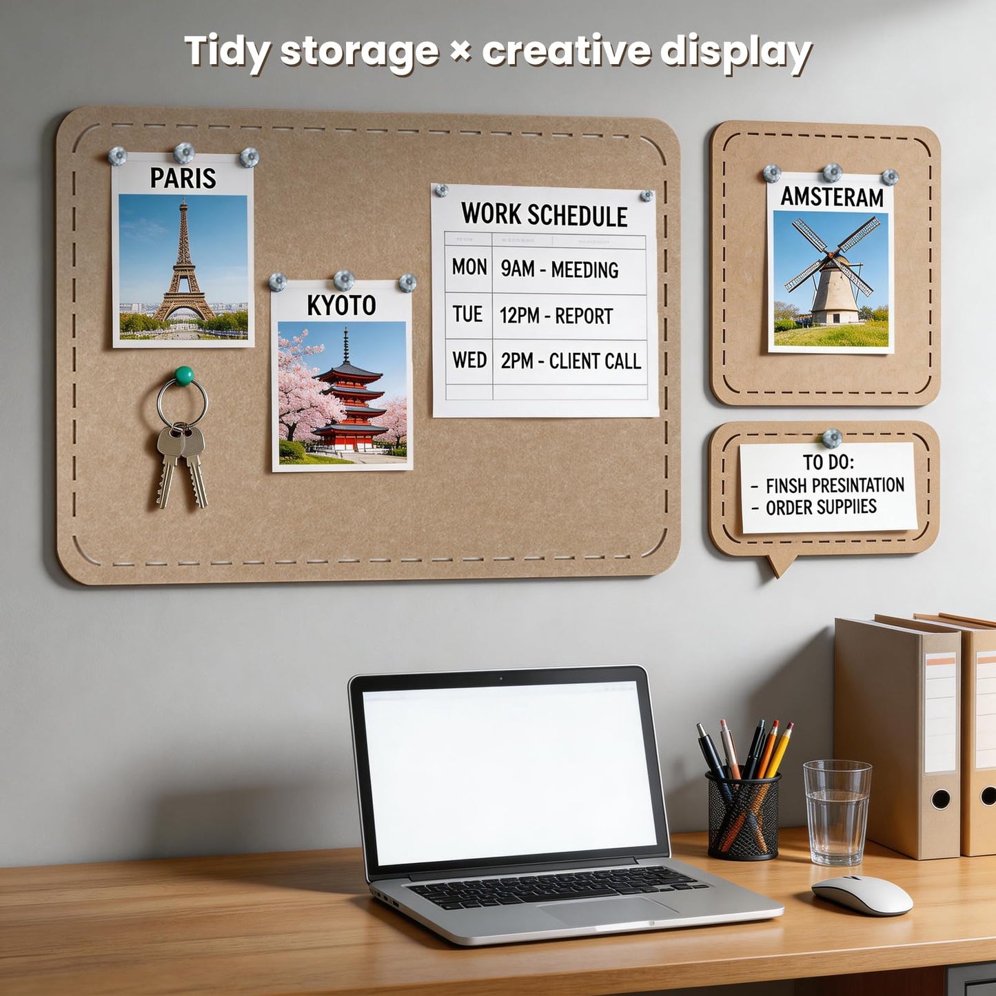 TOMAIX 47 x 24 Felt Bulletin Board Set, Self-Adhesive Background Display Board, Suitable for Office, Classroom, and Home Decoration, Can Be Used to Stick Notes, Photos, and Memos(Camel)