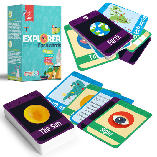 merka Science Flash Cards for Kids - 90-Count Multicolor Waterproof Deck - Solar System Facts & Planet Cards for Kids & Human Anatomy & Geography Facts - Homeschool Science Supplies