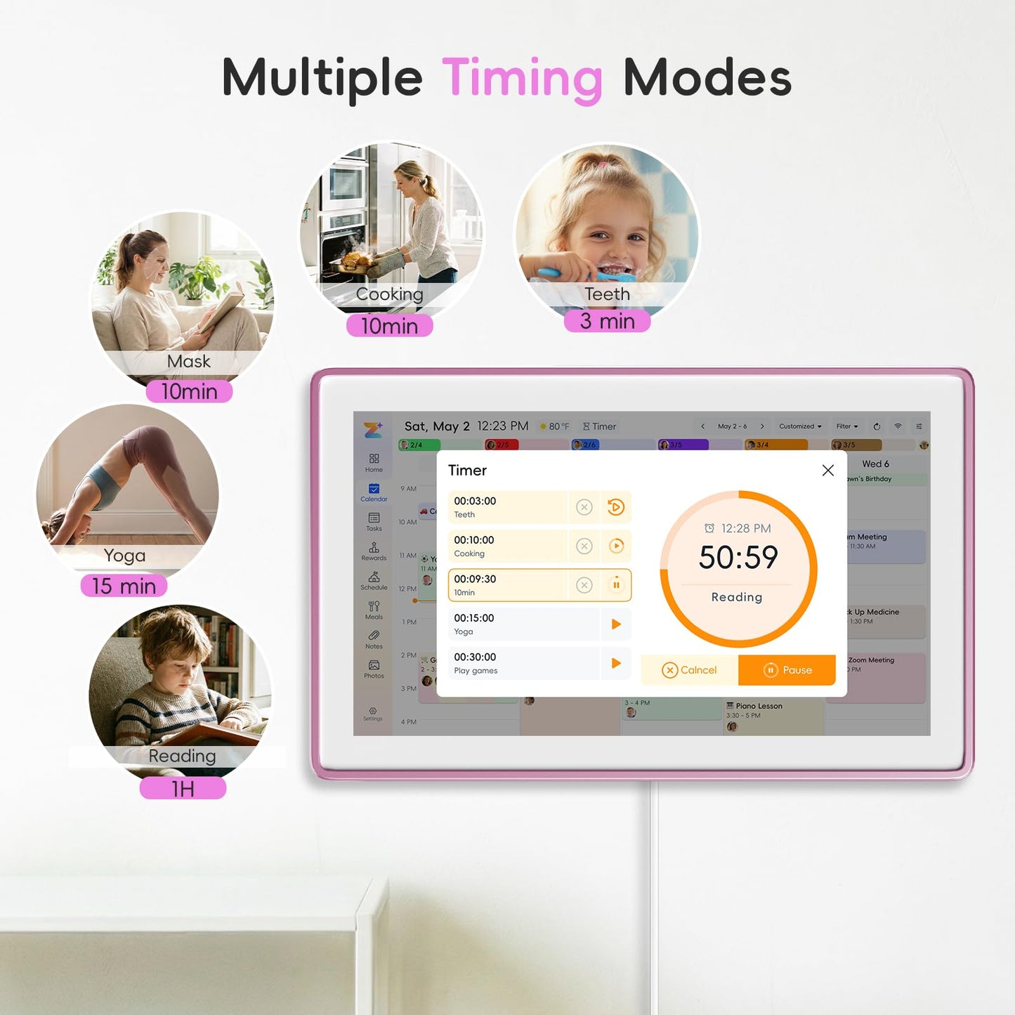 Westsee 15.6" Digital Calendar, No Subscription Smart Family Planner, Interactive Touchscreen Electronic Wall Calendar, Photo Display, Meals, Chore Chart & Tasks, Wall & Desk Mountable (Pink)