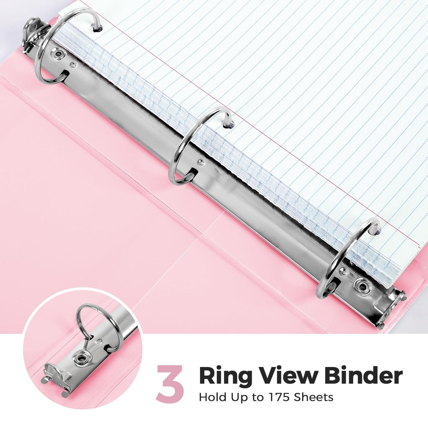SKYDUE 1 Inch 3 Ring Binder with 8 Tab Dividers & 24 Labels, Pastel Binder Organizer for Letter Size Paper, Aesthetic School Binder for Notes, Documents, Office & Home Organization, Pink