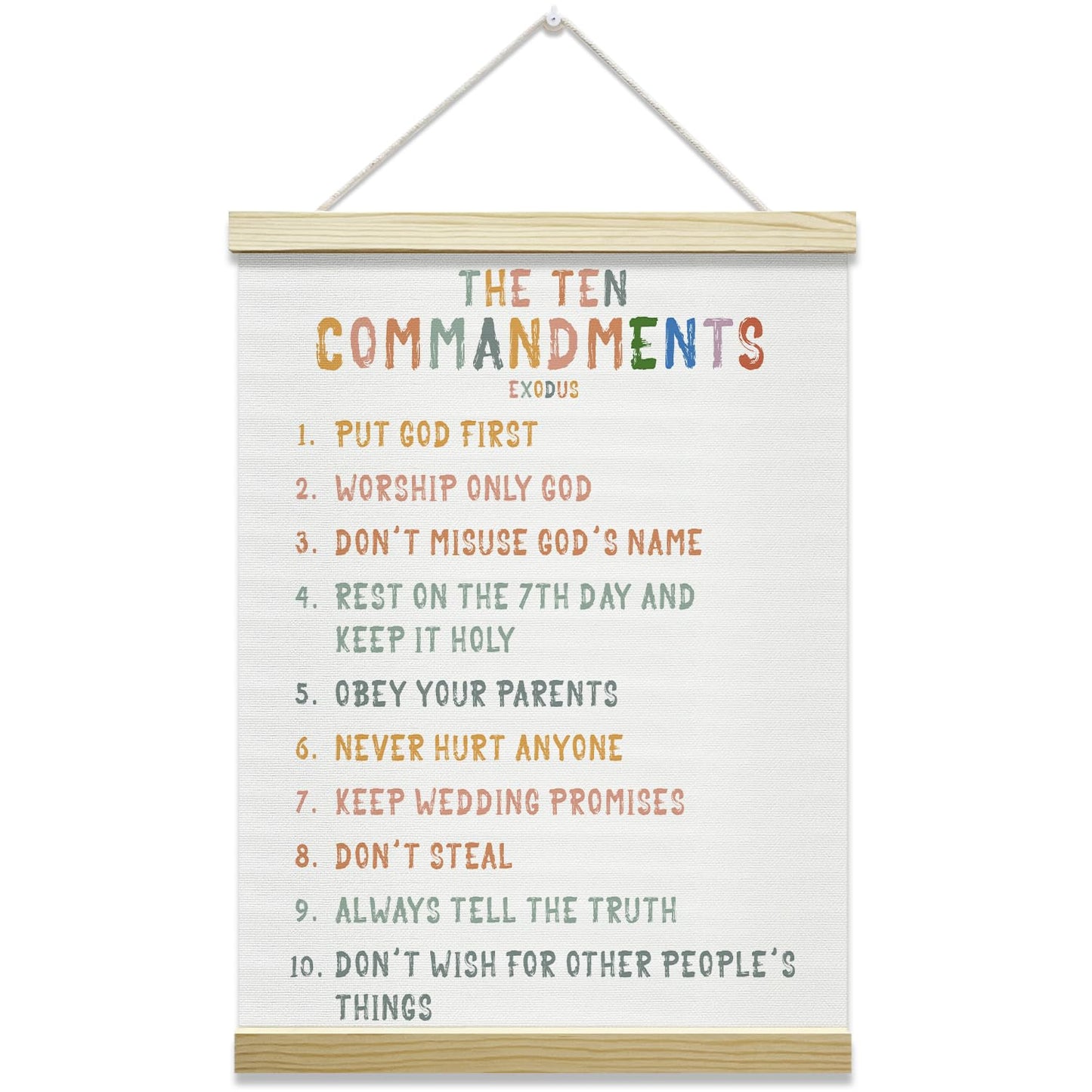 mermermu Ten Commandments Poster Hanger Frame, Christian Inspirational Posters Canvas Wall Art for Office Classroom Kids' Bedroom Decor, 12x16 Inches -023