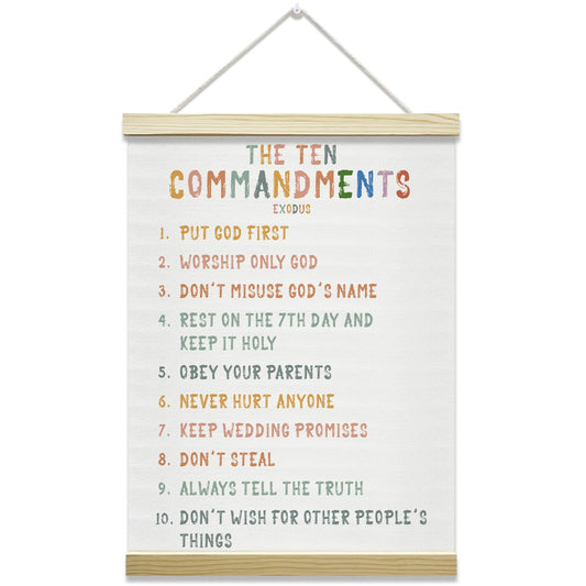 mermermu Ten Commandments Poster Hanger Frame, Christian Inspirational Posters Canvas Wall Art for Office Classroom Kids' Bedroom Decor, 12x16 Inches -023
