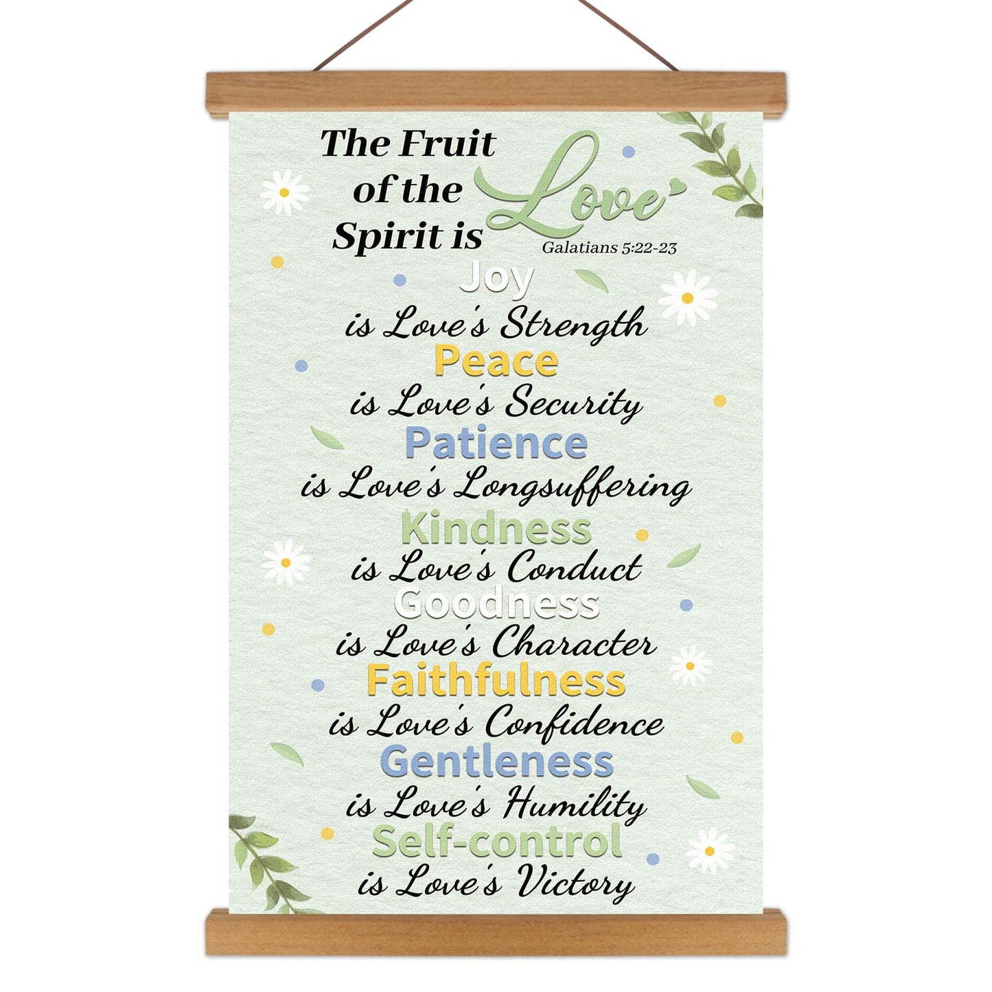 KAlRNE Fruit of The Holy Spirit Poster,Christian Wall Art,Fruit Bible Verse Canvas Hanging Kit,Inspirational Wall Decor,Motivational Poster With Wood Magnetic Hanger for Bedroom Classroom Decoration