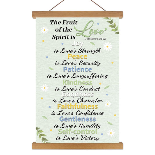 KAlRNE Fruit of The Holy Spirit Poster,Christian Wall Art,Fruit Bible Verse Canvas Hanging Kit,Inspirational Wall Decor,Motivational Poster With Wood Magnetic Hanger for Bedroom Classroom Decoration