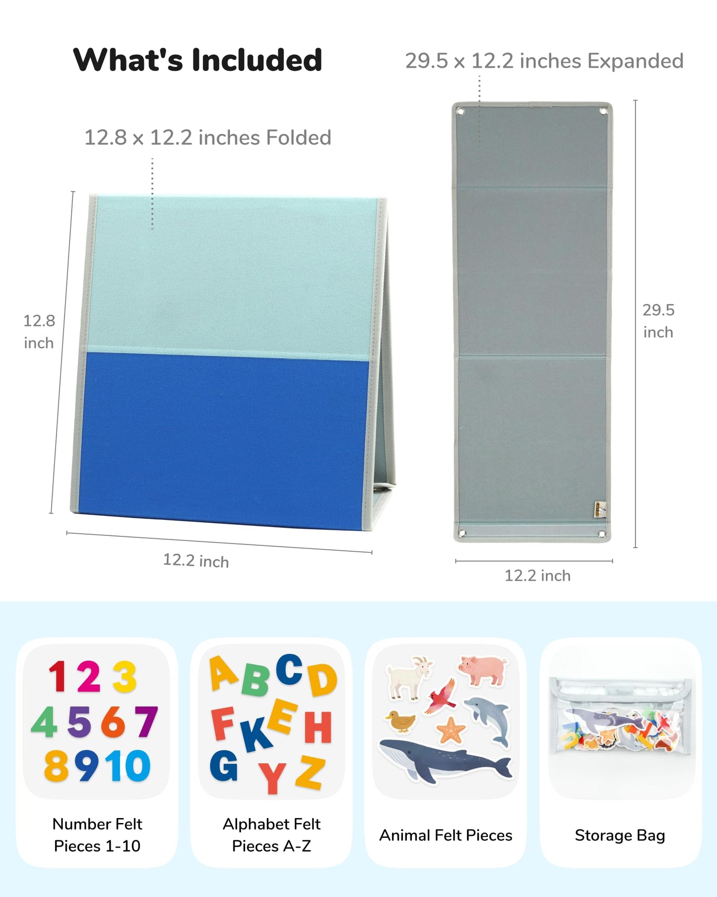 CHEFAN Felt Board for Toddlers, 29.5 x 12.2 Inches Freestanding Foldable Flannel Board, Preschool Learning & Storytelling Toy with Felt Pieces & Storage Bag