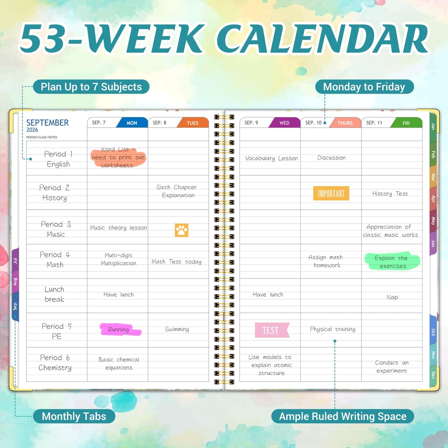Teacher Planner 2026-2027 Academic Year, Jul.2026 - Jun.2027, 8.5" x 11" Lesson Planner Book for Teachers, Teacher Planners with Colorful Monthly Tabs, Hardcover- Tree
