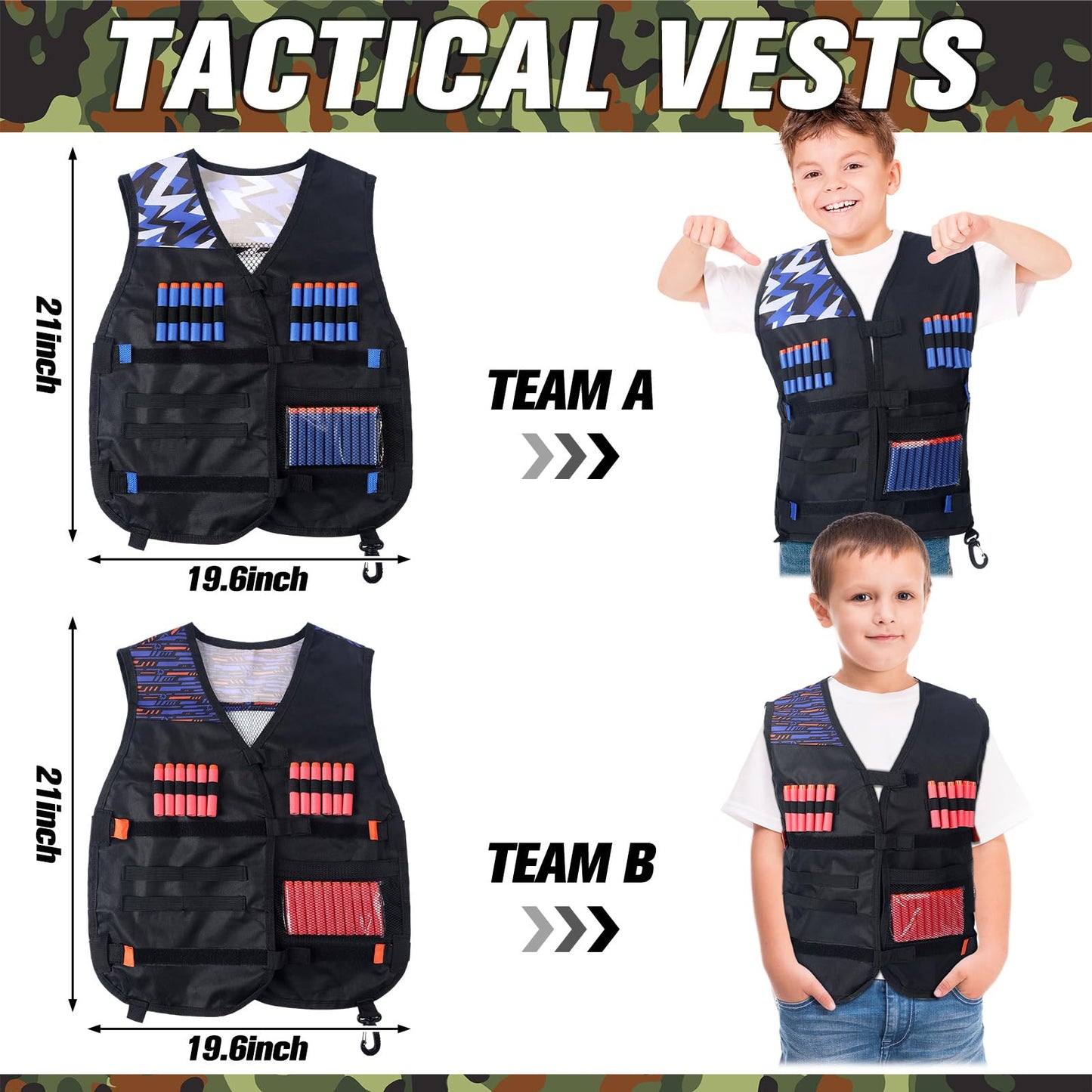 Sosation 8 Sets Kids Tactical Vest Compatible with Nerf Party Favor Accessories, Face Mask Wrist Ammo Holder Toy Gift Supplies Boys (Orange and Blue)