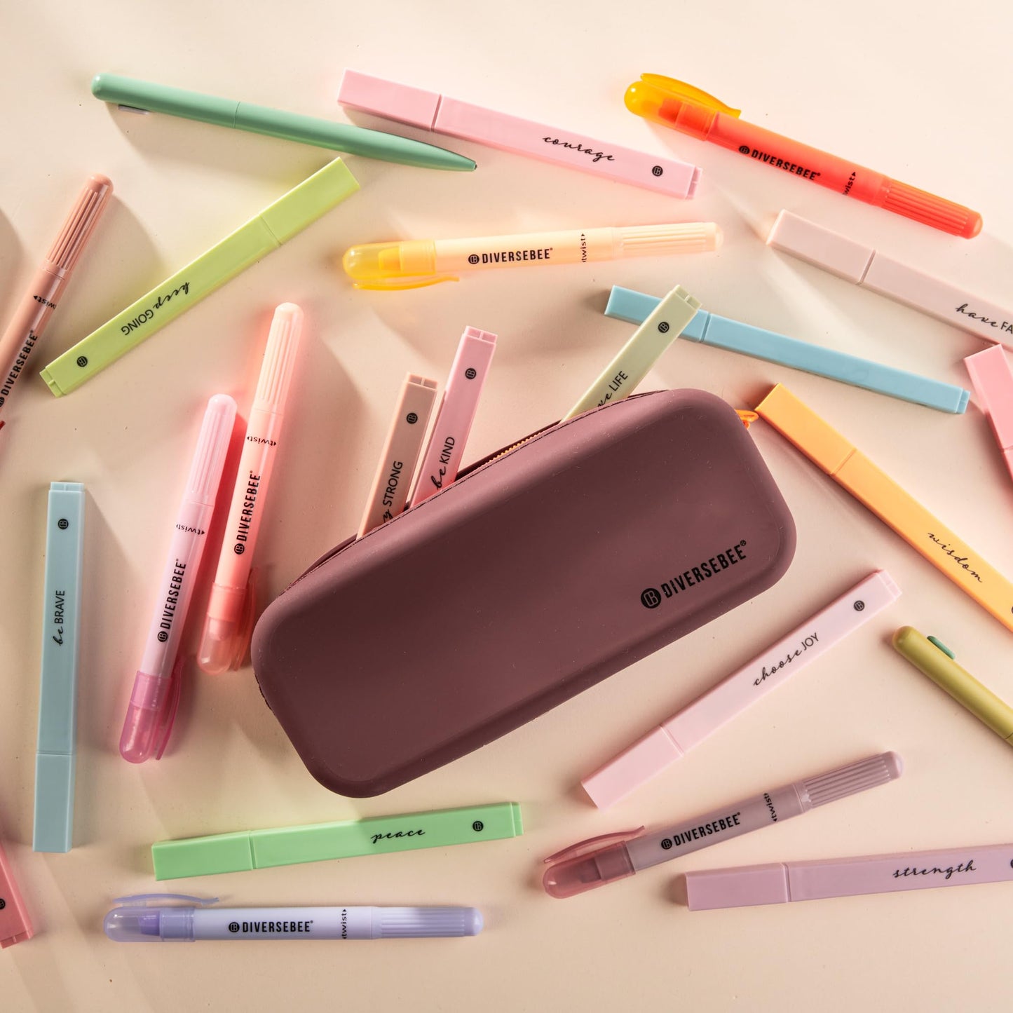 DIVERSEBEE Soft Silicone Pencil Case, Aesthetic Pencil Pouch with Zipper, Cute Pen Bag for School, Bible Journaling Supplies and Accessories, Pencil Organizer (Grape)