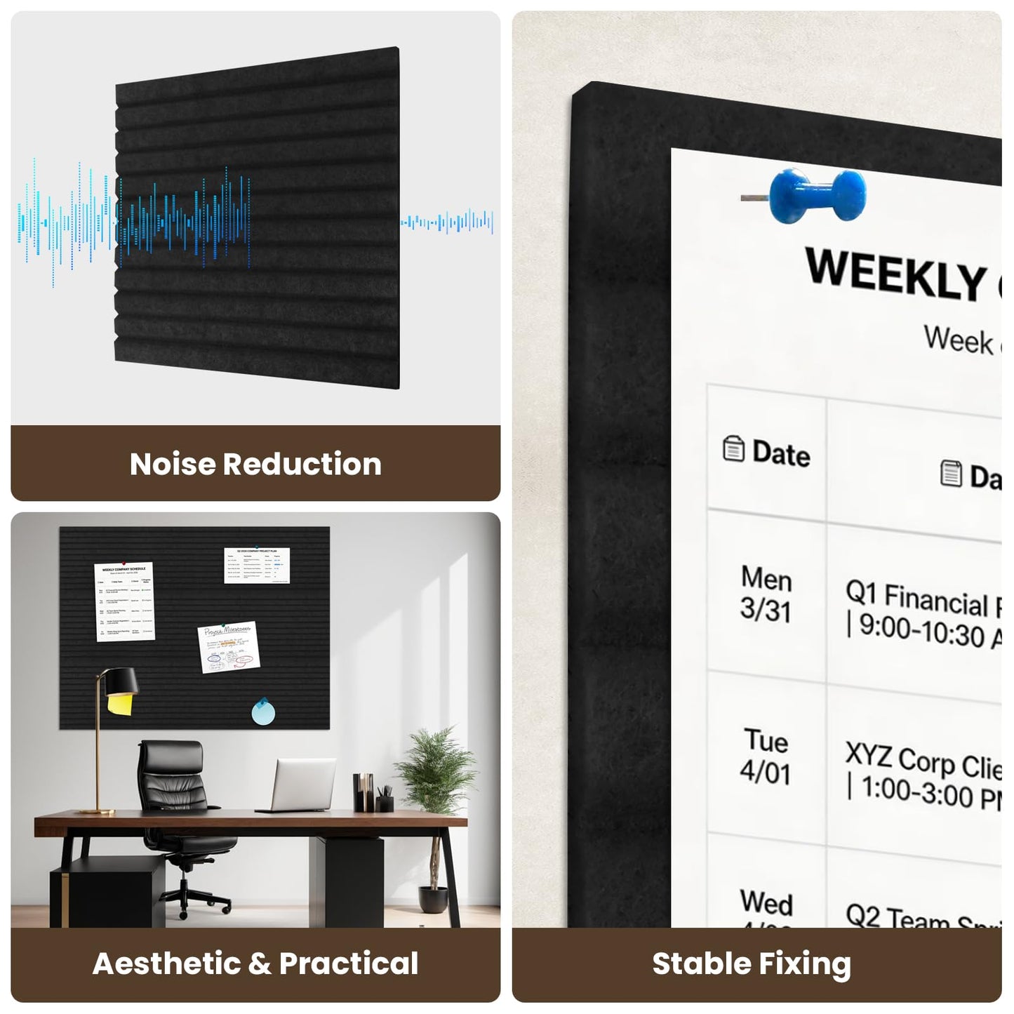 TOMAIX 12-Pack Felt Bulletin Boards (11.8" x 11.8") – Self-Adhesive Wall Tiles with Pushpins; Ideal for Offices, Classrooms, and Home Decor; for Posting Notes, Photos, and Memos(Black)