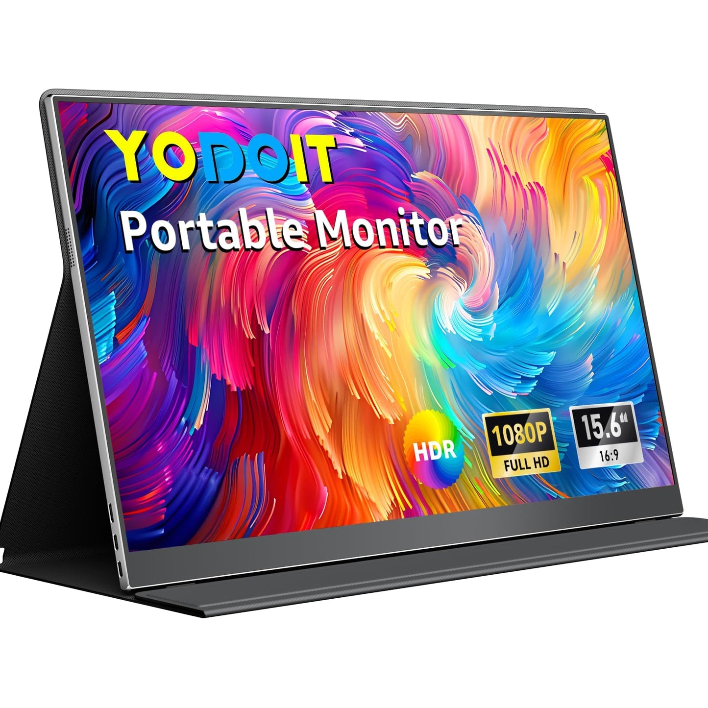 Yodoit Portable Monitor 15.6" 1920×1080 FHD IPS Travel Screen Display with USB-C Plug & Play, Built-in Speakers Smart Cover for MacBook PC Xbox, Extended Display for Remote Workers (Black)