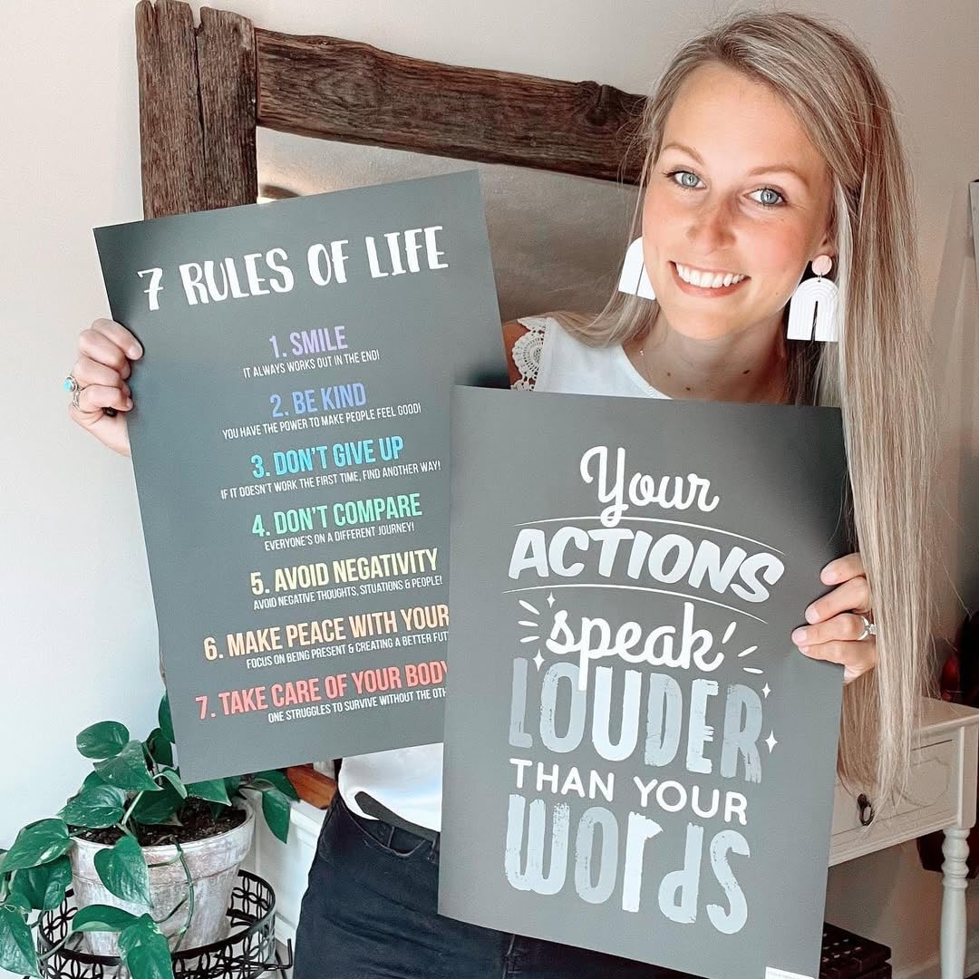 Flora Maria Shop 32 Set of 64 Motivational Posters,1 Free Inspirational Poster, Social Emotional Learning Feelings Posters For Kids