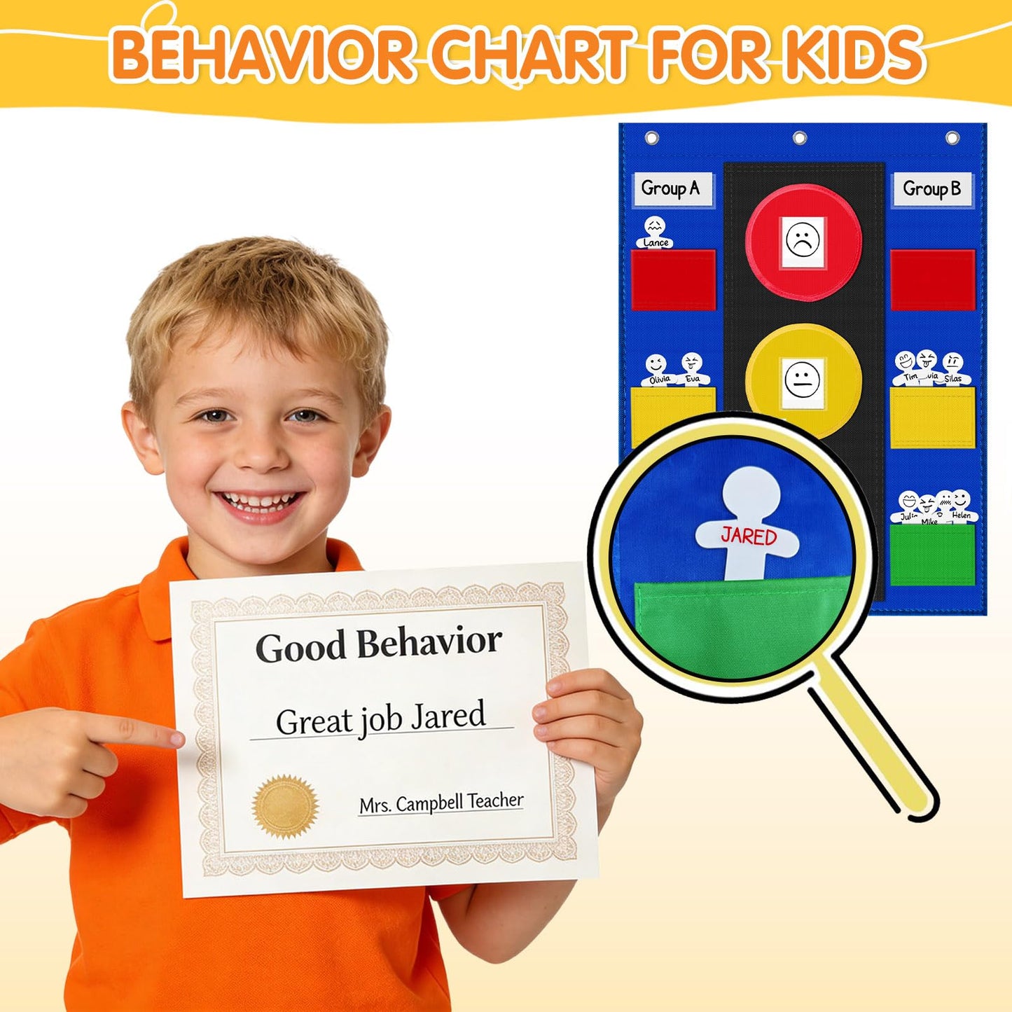 ALSLEA Behavior Chart for Classroom 26"H x 19" W Student Behavior, Emotions, and Group Management Pocket Chart Stoplight Behavior Chart for Kids at Home with 35 Dry Erasable Cards