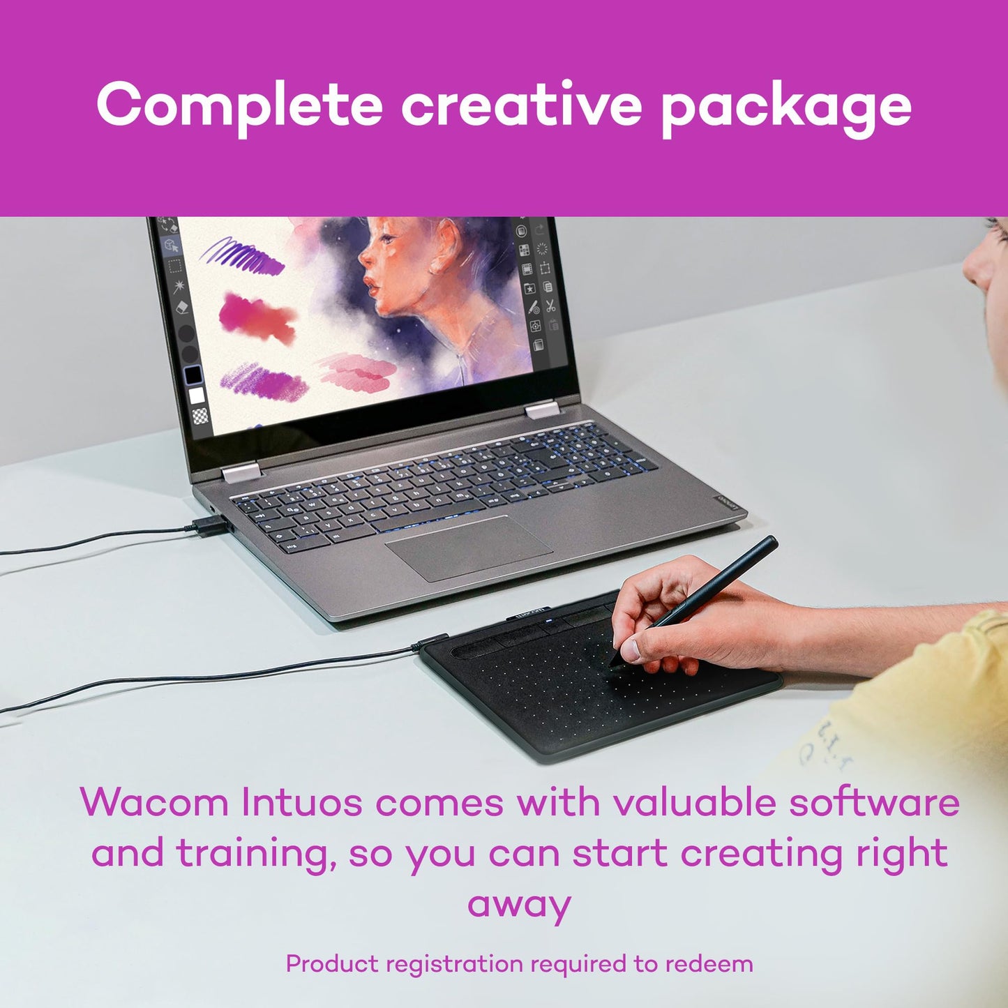 Wacom Intuos Medium Bluetooth Graphics Drawing Tablet, Portable for Teachers, Students and Creators, 4 Customizable ExpressKeys, Compatible with Chromebook Mac OS Android and Windows - Black