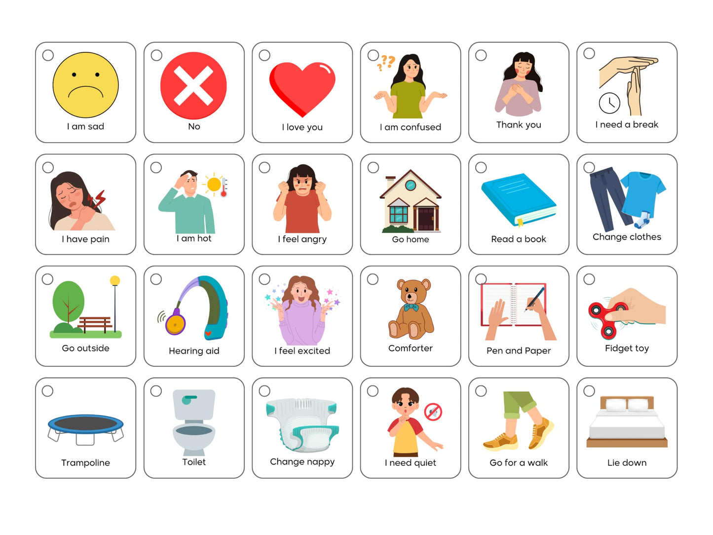 Plastic Communication Cards for Non Verbal Children and Adults with Autism, Speech Delay Visual aid