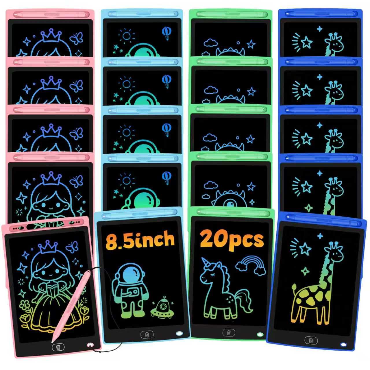 Glochin 20 Pack LCD Writing Tablet for Kids, Erasable and Reusable Toddler Doodle Board in 8.5 inch, Ideal Educational Drawing Pad for Learning Toy for Ages 3-8 Gifts for Girls Boys