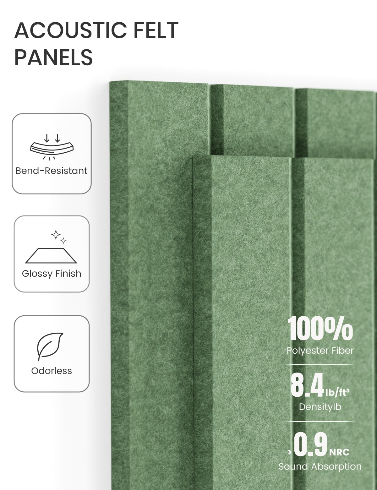 Felt Bulletin Board Tiles -28"x18" with 40 Adhesive Tabs, Cork Board Alternative for Office Decor, Push Pin Board Wall Organizer 6-Pack (Moss Green)
