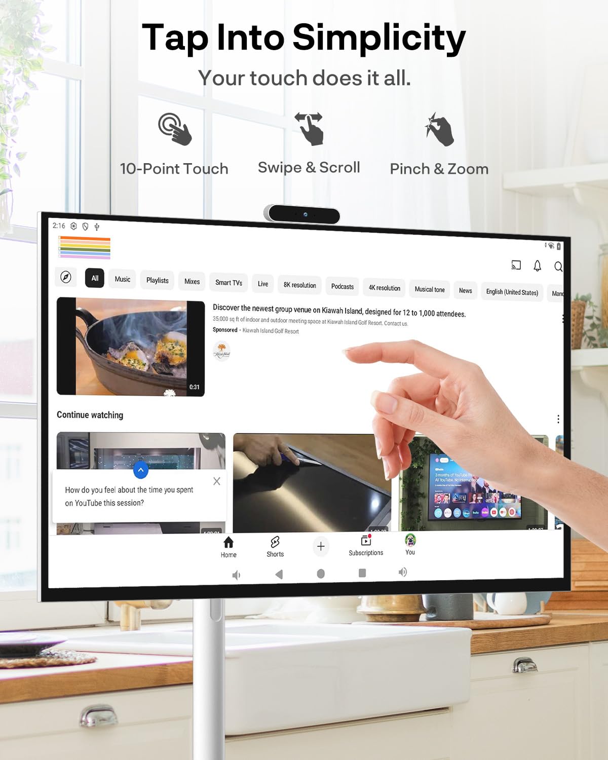 SYLVOX 32" Smart Rolling Display with Stand, Portable Touchscreen Monitor for Streaming TV Apps, Built-in 4-5H Battery, 1080P with 8MP Removable Webcam for Home, Office & Entertainment