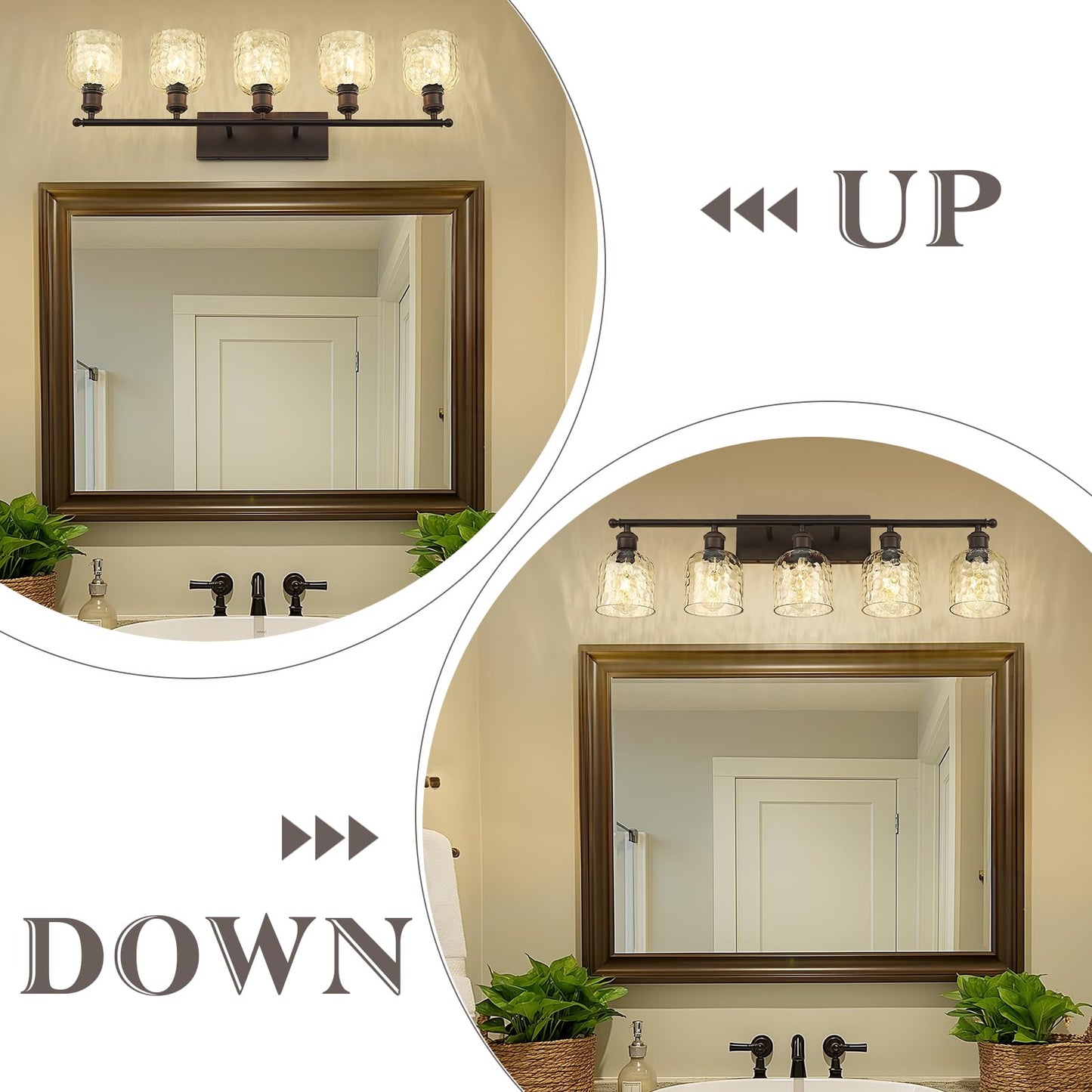 zeyu 35 Inch Farmhouse Bathroom Vanity Light Fixture, 5-Light, Oil Rubbed Bronze Finish, Clear Hammered Glass, Model ZJF63B-5W ORB