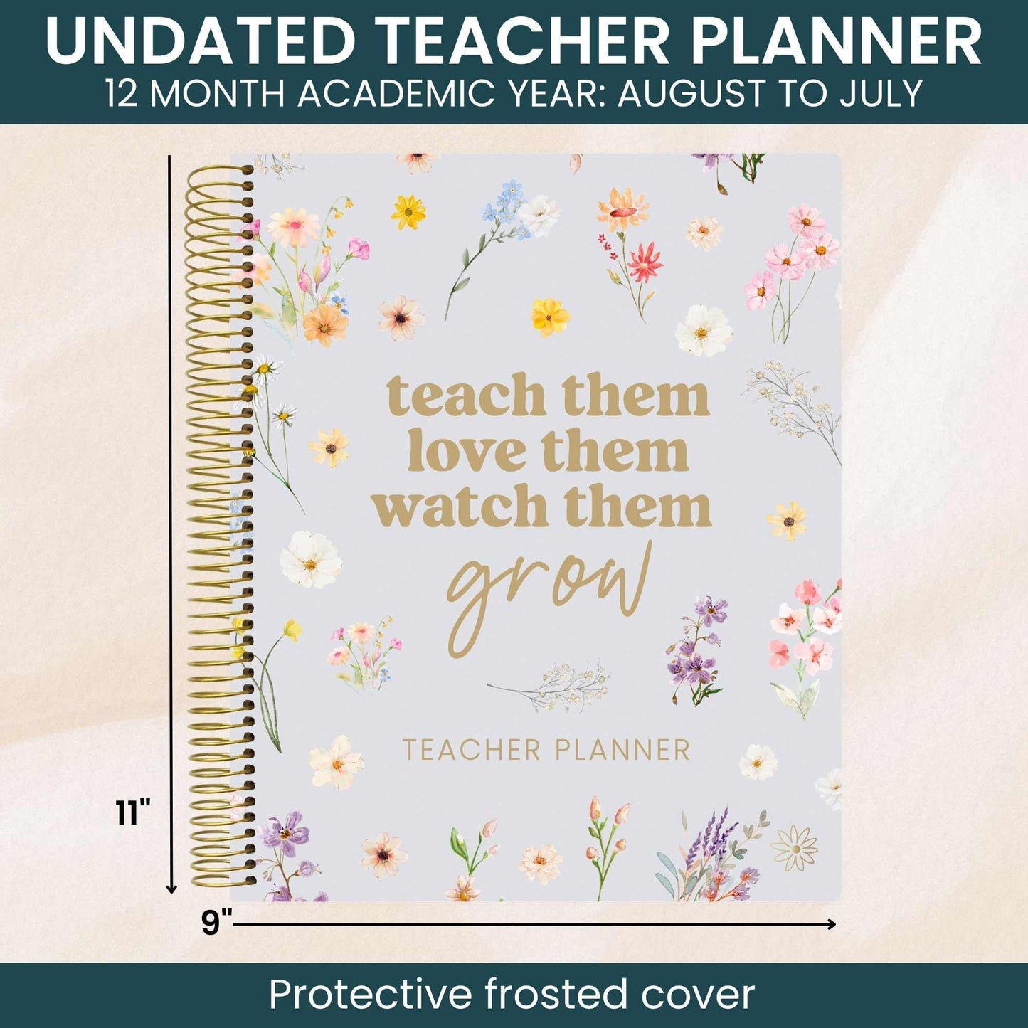bloom daily planners New Undated Academic Year Teacher Planner & Calendar with Frosted Protective Cover - 7 Period Lesson Plan Organizer Book (9" x 11") - Teach Them Love Them