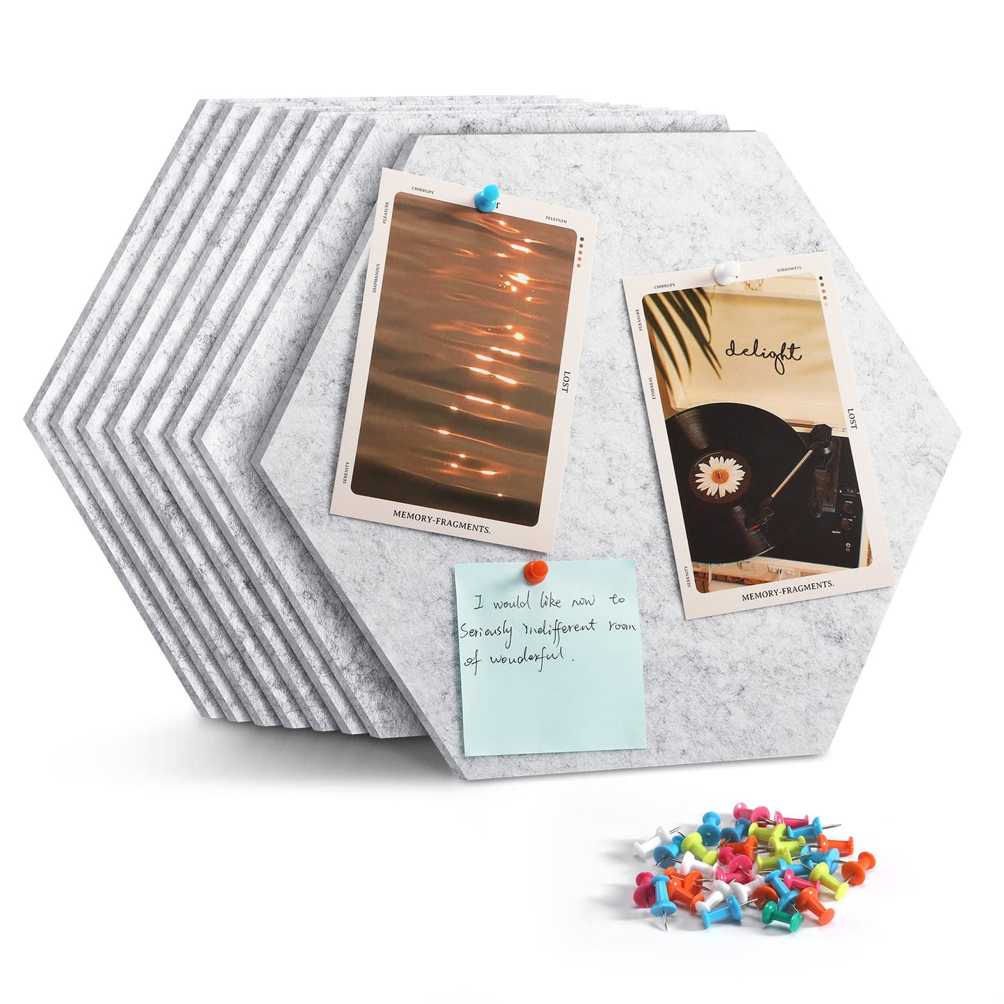 Uoisaiko 8 Pack Hexagon Felt Bulletin Board Tiles - 12" Large Thick Pin Board for Walls with 30 Push Pins, DIY Boards for Office Home School Decor, Aesthetic Hex Cork Board Alternative