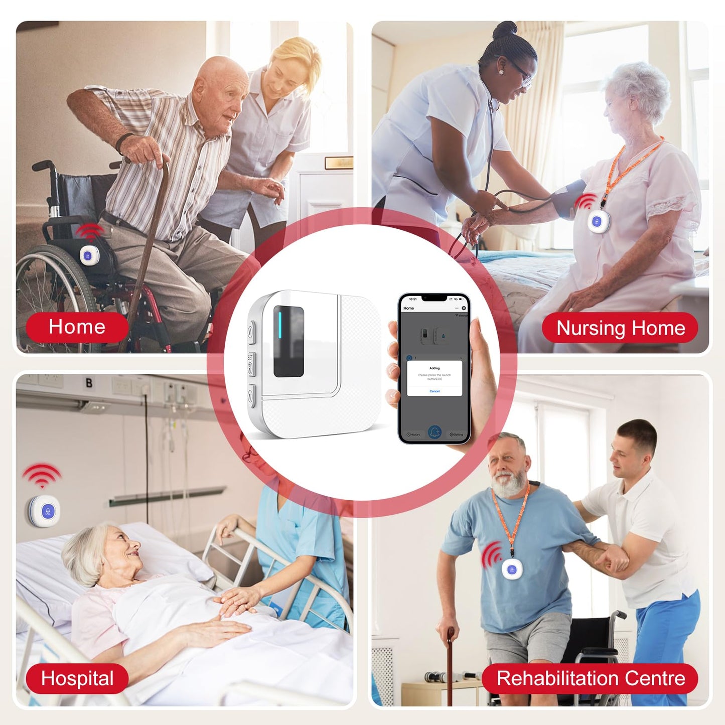 CallToU Wi-Fi Wireless Caregiver Pager Call Button for Elderly at Home , APP Emergency Alert for Seniors, Patients, and the Disabled with 2 Call Button, 2 Receiver (2.4GHz Wi-Fi)