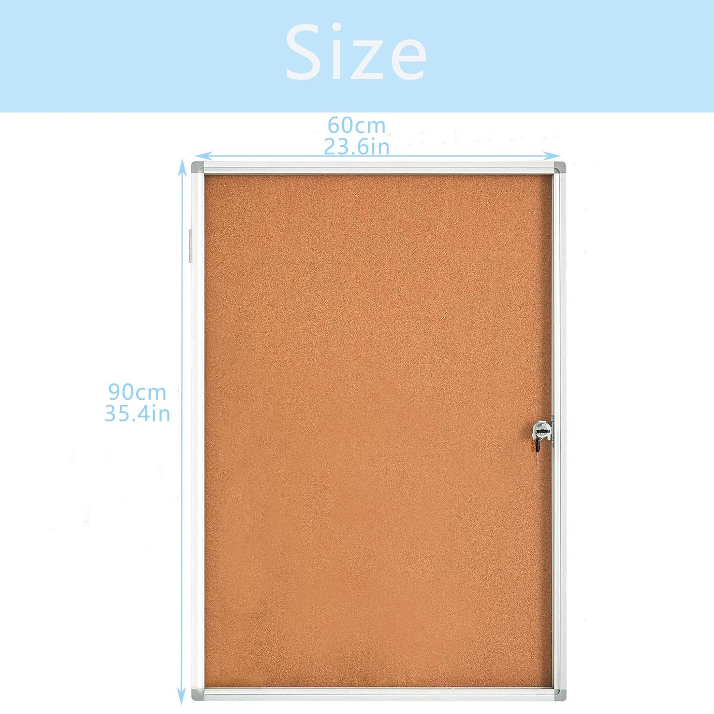 Enclosed Lockable Cork Bulletin Board 36x24 Inches, Acrylic Door Cork Noticeboard with Aluminum Frame &2 Keys, Secure Wall Mount Display Case for School, Office, Church & Commercial