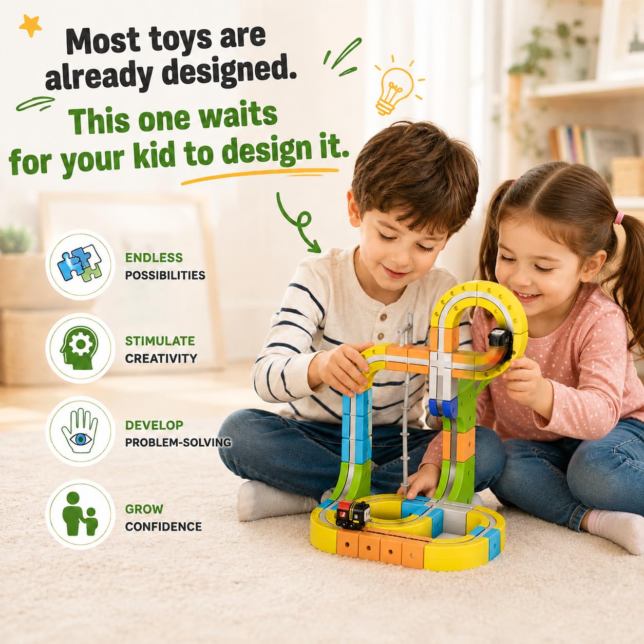 Upgrade Magnetic Train Set for Kids with 2 Rechargeable Trains, 105PCS Gravity-Defying Race Track, Safer Magnetic STEM Building Toy with Vertical Climb & Upside-Down Tracks for Boys Girls Ages 3-12