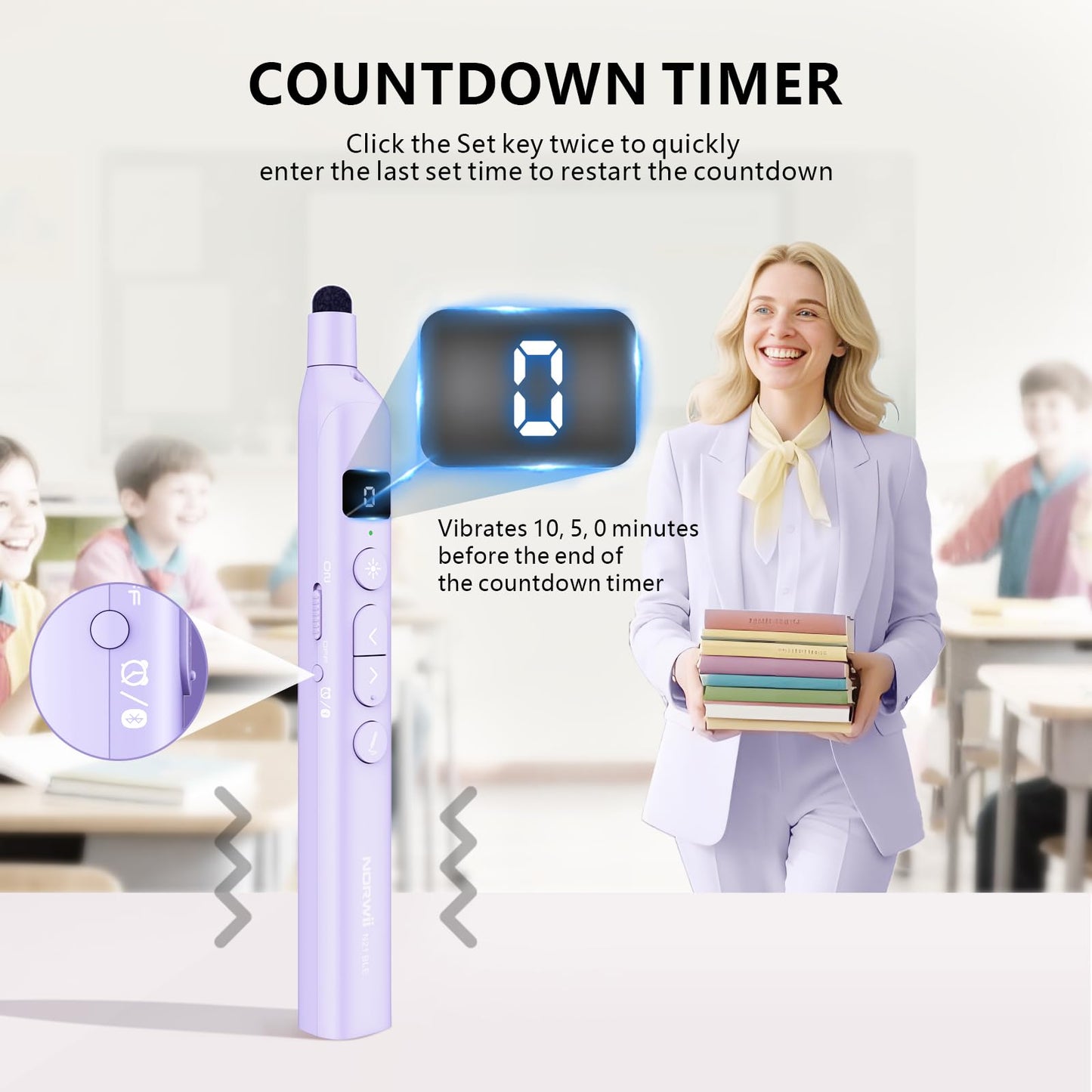 Norwii N21 Bluetooth Presentation Clicker with Telescopic Teaching Pointer, Presentation Remote with Retractable Stick for PowerPiont, Wireless Presenter, Slide Advancer - Purple