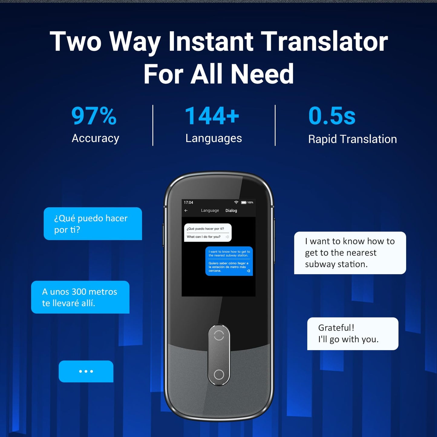 ANFIER Language Translator Device W09 Offline Support 144 Languages and Accents Real Time Translation 98% High Accuracy Fast Response in 1S Ideal for Travel, Learning and Business