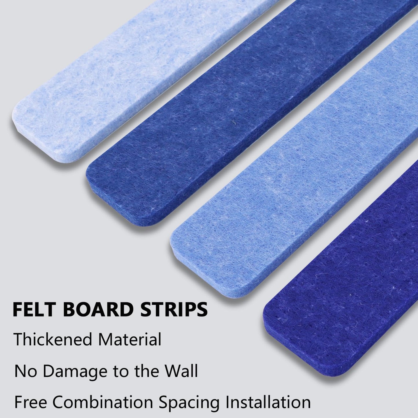 Vuzvuv 8 pcs Bulletin Board Bar Strips No Adhesive Backing with Glue Points ，Self Adhesive Cork Board for Wall，Felt Pin Board for School，Office Decor(Mix-Blue)