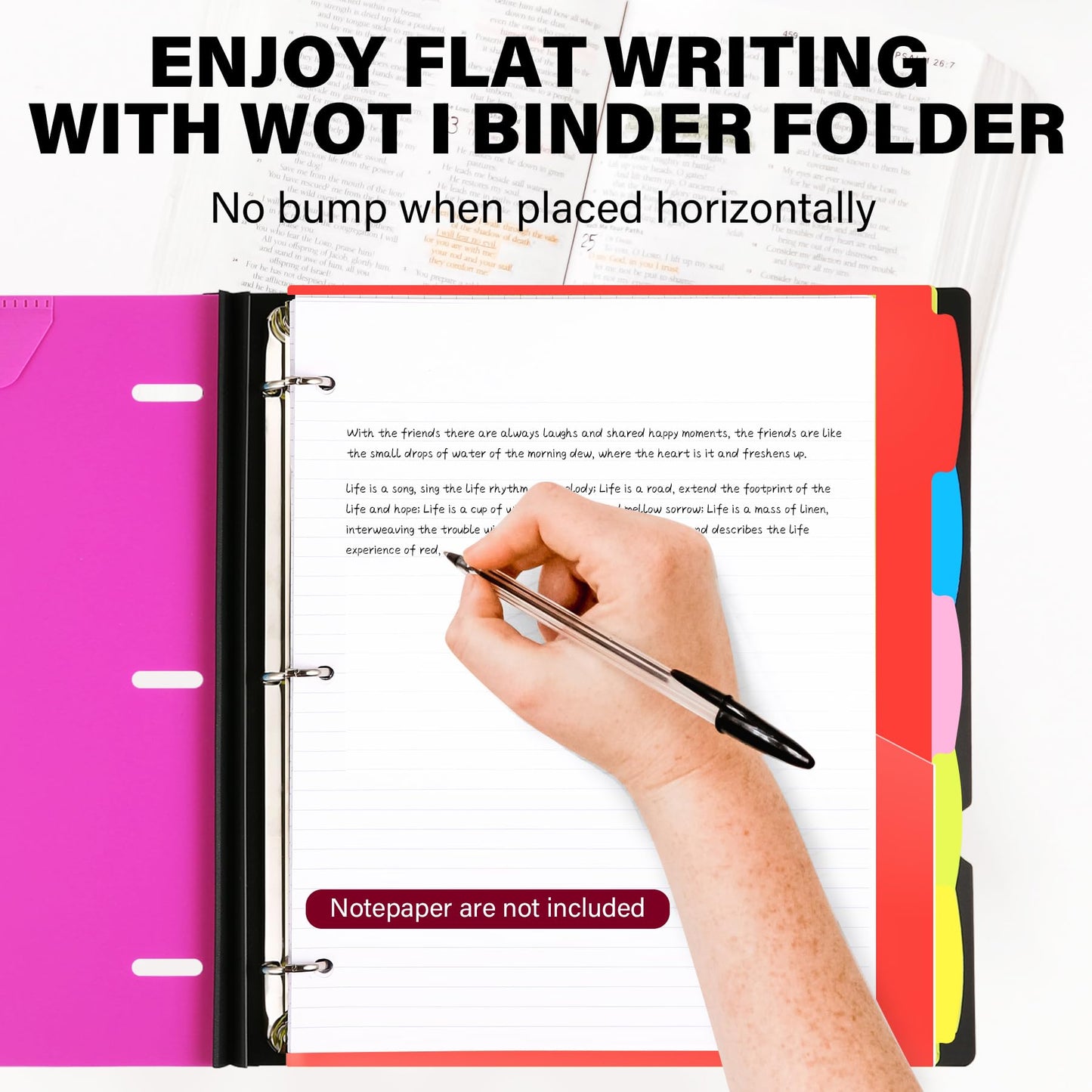 WOT I Telescoping Project Organizer, Refillable Binder with Dividers and Pockets, 13 Pocket Folders, 1 Inch 3 Ring Binder, Pink