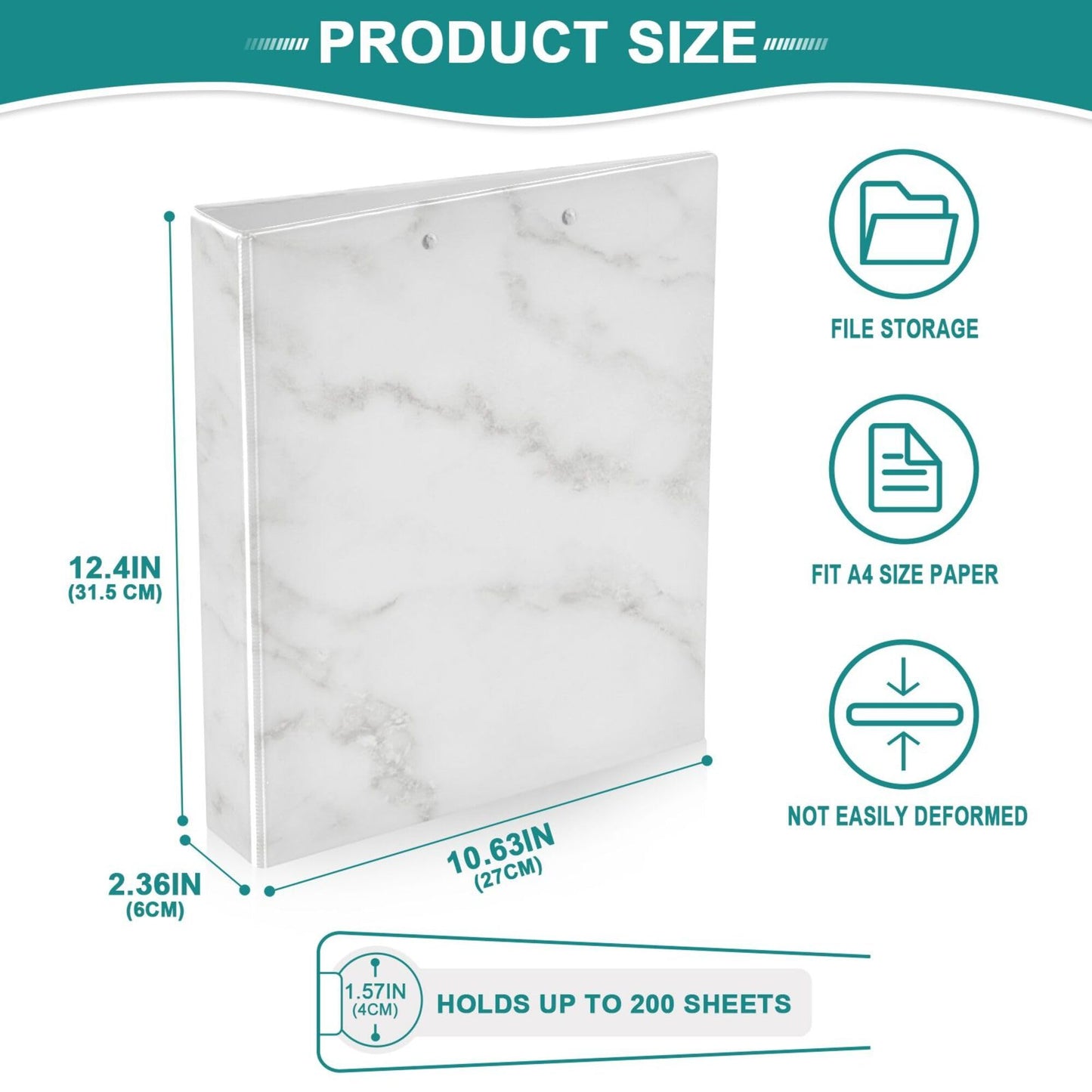 Marble Round Ring Binders 1.5 Inch White 3 Ring Clipboard Binder for Office School Work Supplies File Folder Document 200 Sheet Capacity Easy Open