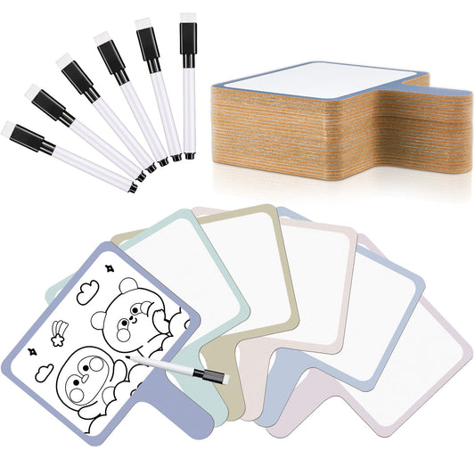 Henoyso 48 Pcs Dry Erase Answer Paddle with Markers Handheld Double Sided Paddles Colorful Flip Answer Dry Erase Paddles White Boards for Students Kids Score Boards Teacher(Rectangle Morandi Styles)