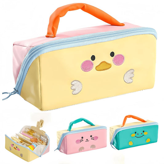 VTYFRY Cute Kawaii Pencil Case Pouch with Handle Cartoon Animal Large Capacity Pen Box Holder Organizer for Office Workspace Supplies Desk Accessories Travel Essentials Trendy Gift (Yellow Duck)