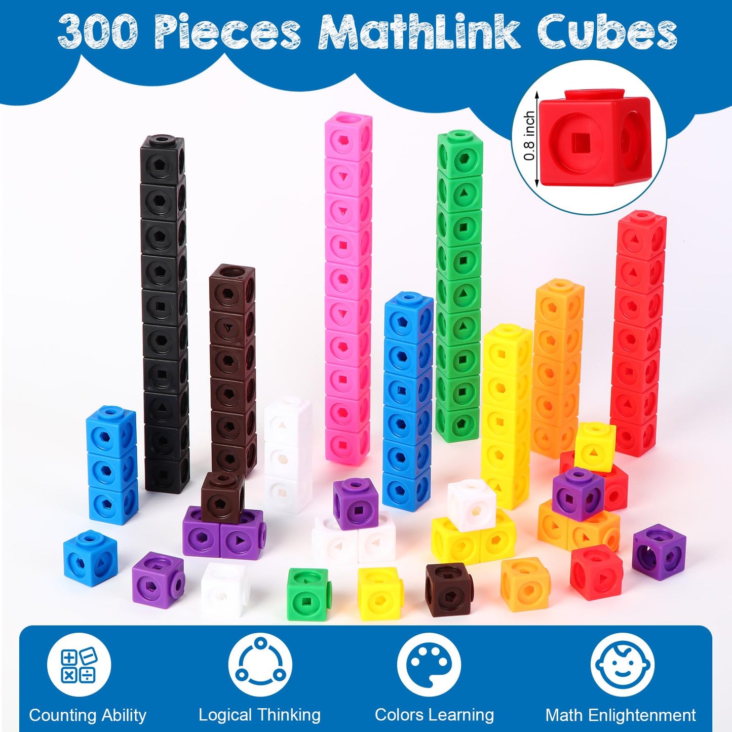 Libima 318 Pcs Math Counting Cubes Linking Counting Blocks with Stem Cards Building Block Linking Cube Connecting Manipulatives Preschool Math Counter Games Back to School Supplies